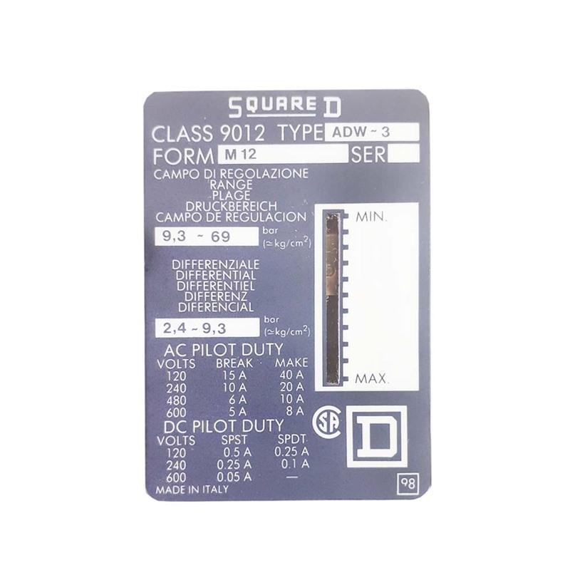 Square D Pressure Switch Model ADW-3