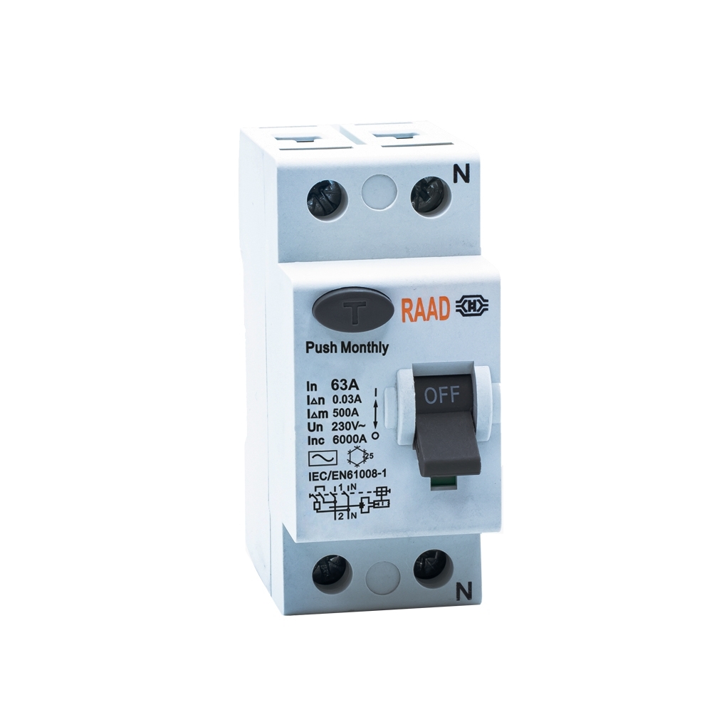 RAAD RESIDUAL CURRENT CIRCUIT BREAKER MODEL RBRC-2P-63A-6kA