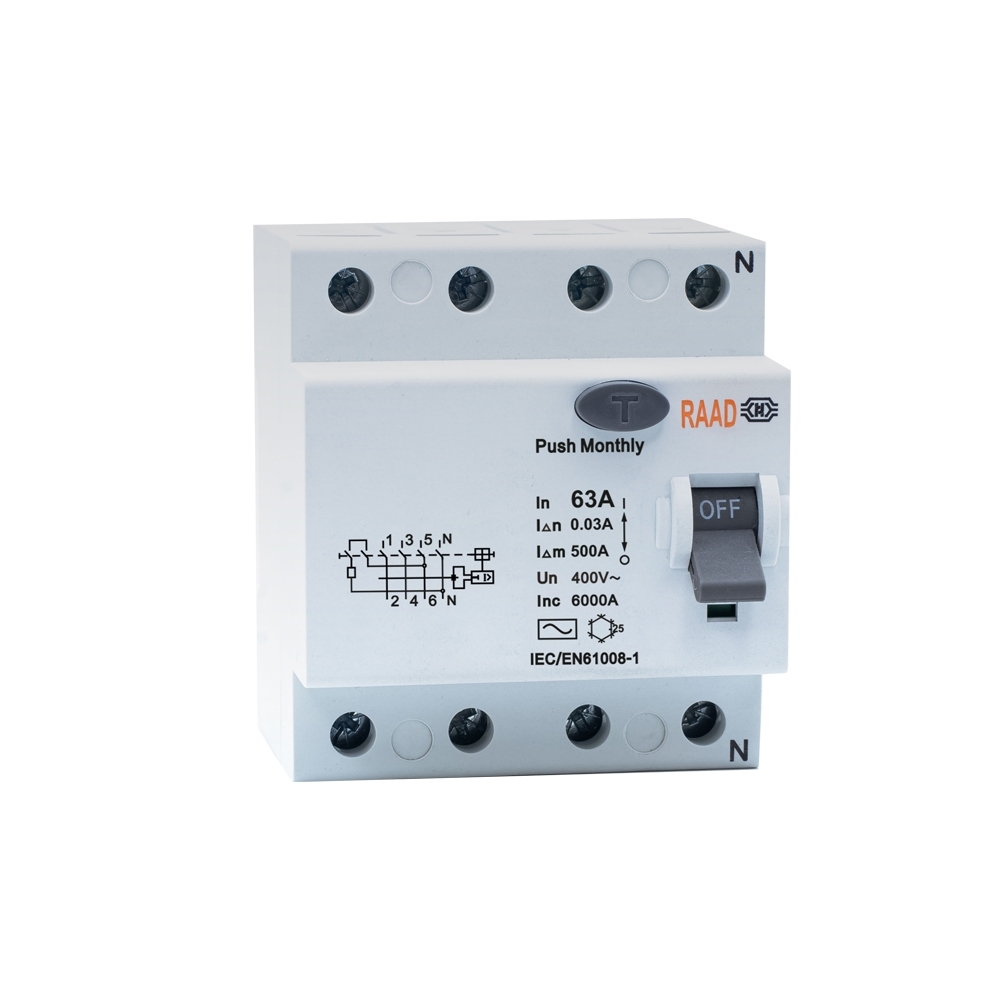 RAAD RESIDUAL CURRENT CIRCUIT BREAKER MODEL RBRC-4P-63A-6kA