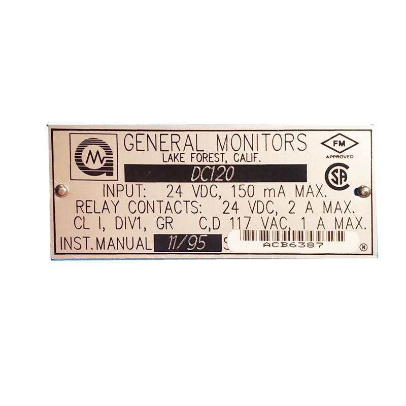دتکتور گاز جنرال مانیتور(GENERAL MONITOR) مدل DC120