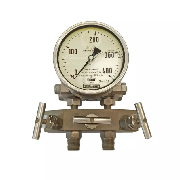 گیج اختلاف فشار همراه با منیفولد روگر Rueger رنج 0 تا 400 میلی بار 