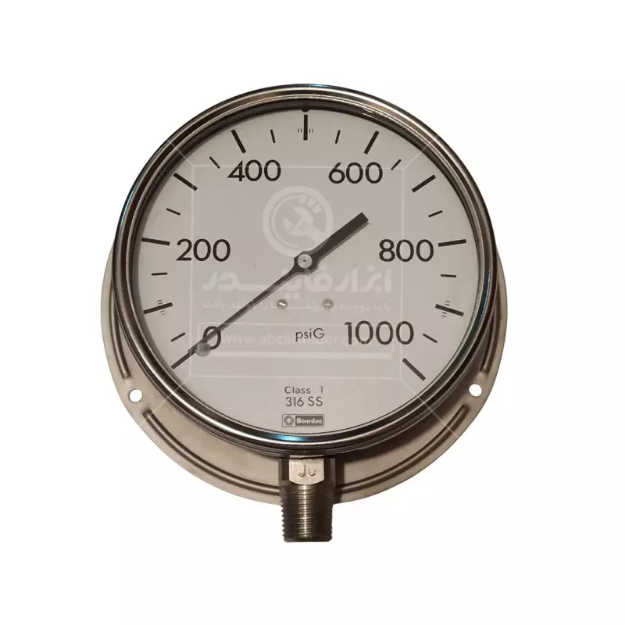 گیج فشار صفحه 16 سانت بوردون رنج 1000 psi