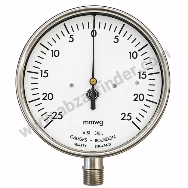 گیج فشار مثبت و منفی BOURDON رنج ±25 mmWG